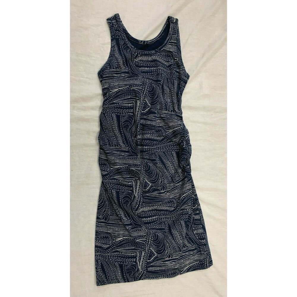 🍏🍏🍏 LIZ LANGE WOMENS MATERNITY RUCHED DARK BLUE SLEEVELESS DRESS SZ XS